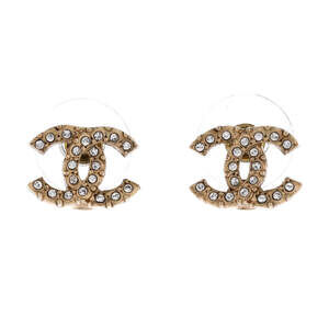 Chanel CC Stud Earrings Metal with Crystals